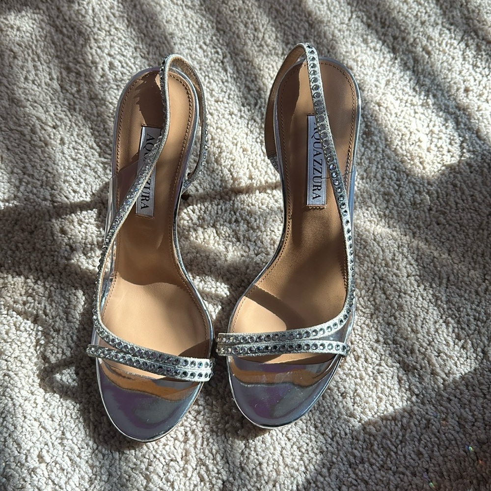 NWT Aquazzura Crystal Metallic d'Orsay Pump Sandals - Picture 2 of 7